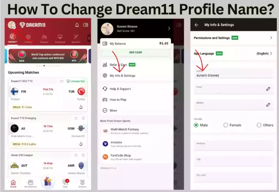 Dream11 profile name change